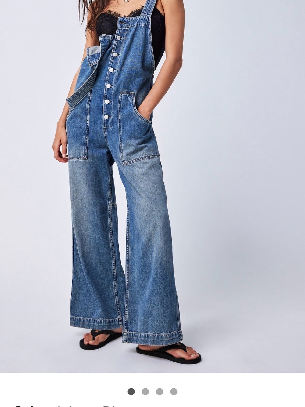 We The Free Wide-Leg Denim Overalls in faded black (Field of Flowers)